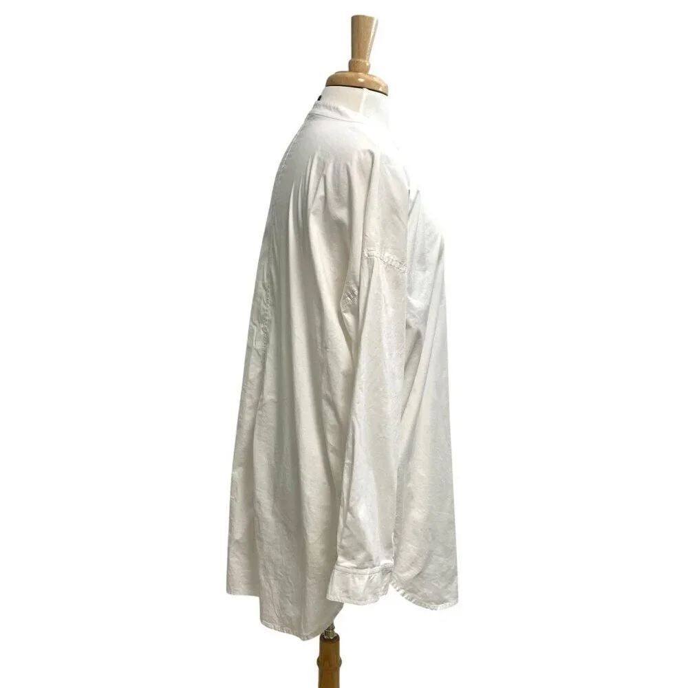 Eileen Fisher Mandarin Collar Button Front Long Sleeve Tunic Top White sz Medium